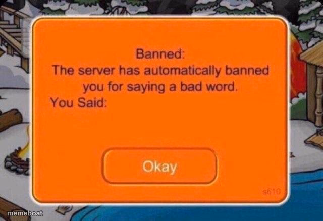 The server has automatically banned you for saying a bad word - meme generator image preview
