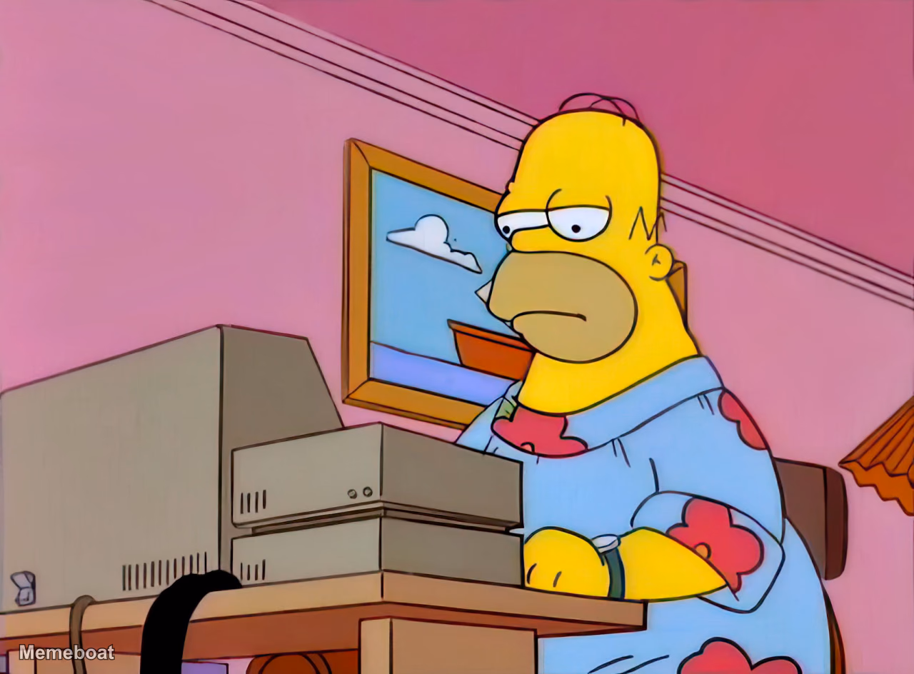 The Simpsons "Homer Simpson Bored at Computer" - meme generator image preview