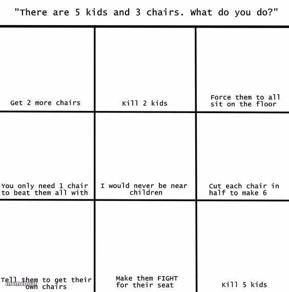 There are 5 kids 3 three chairs - meme generator image preview