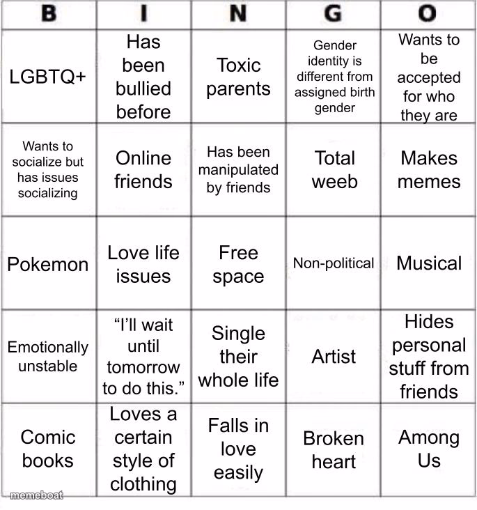 TheSuitedGayWeeb's Bingo - meme generator image preview