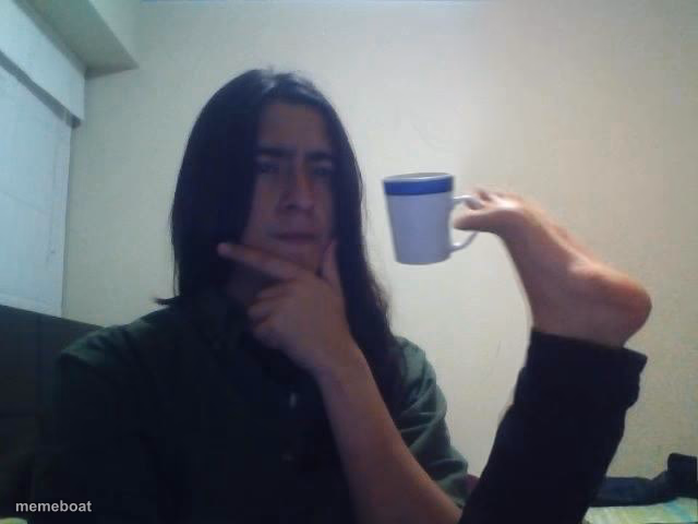 Thinking guy cup foot - meme generator image preview