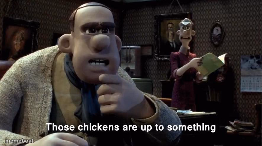 Those chickens are up to something - meme generator image preview