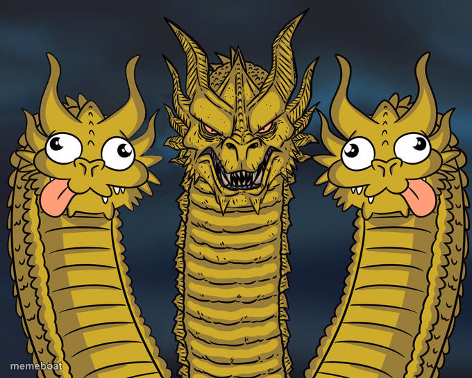 Three headed Dragon but stupid - meme generator image preview