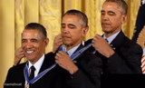 Three Obamas giving themselves medals