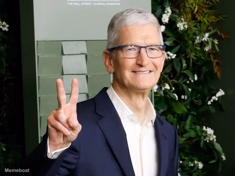 Tim Cook Smiling Peace Sign - meme generator image preview