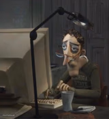 Tired dad at computer