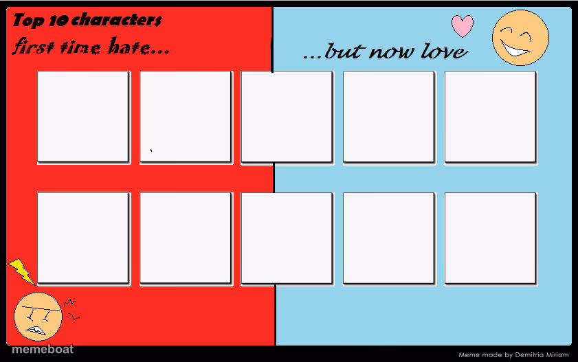 top 10 characters first time hate but now love - meme generator image preview