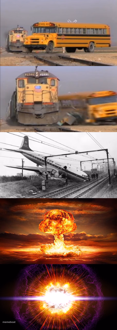 Train hitting school bus EXTENDED - meme generator image preview