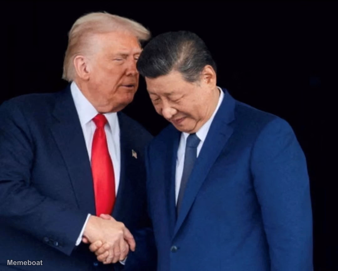 Trump Whispering into Xi Jinping's Ear - meme generator image preview