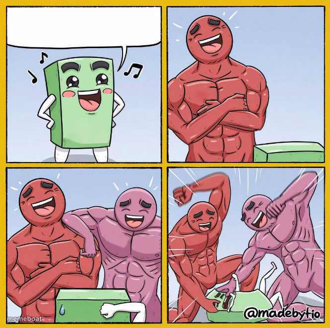 Two buff cartoons beating up rectangle - meme generator image preview