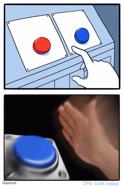 Two buttons one blue button Redux - meme generator image preview