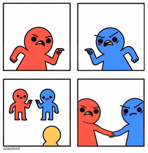 Two People Arguing then Uniting - meme generator image preview