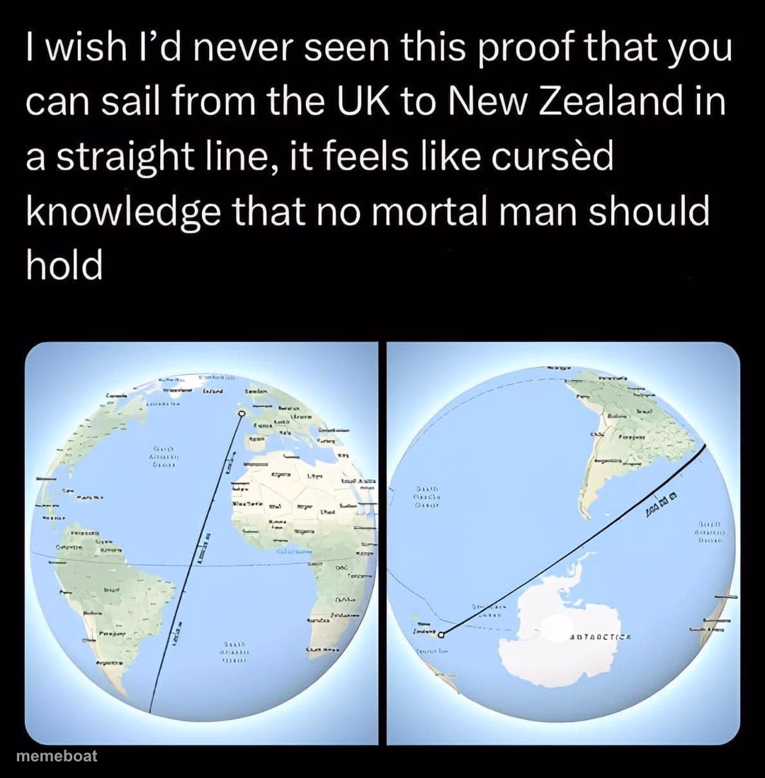 UK to New Zealand in straight line - meme generator image preview