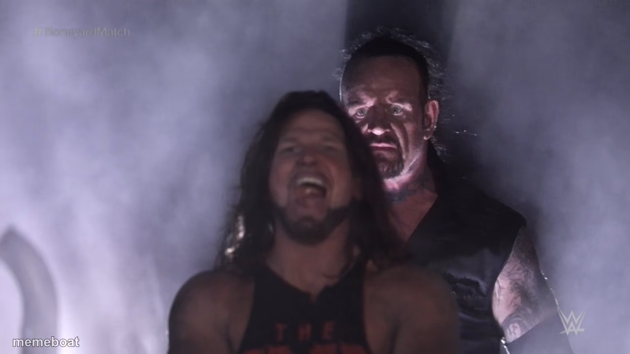 Undertaker teleports behind AJ Styles - meme generator image preview