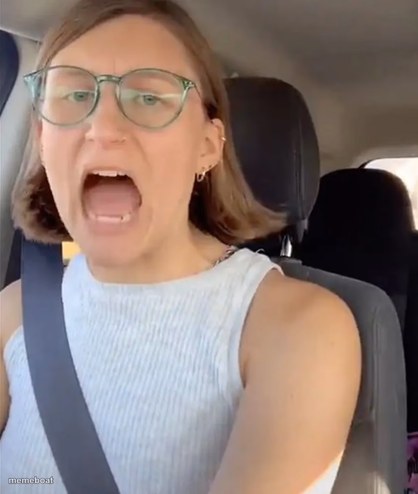 Unhinged Liberal Lunatic Idiot Woman Meltdown Screaming in Car - meme generator image preview