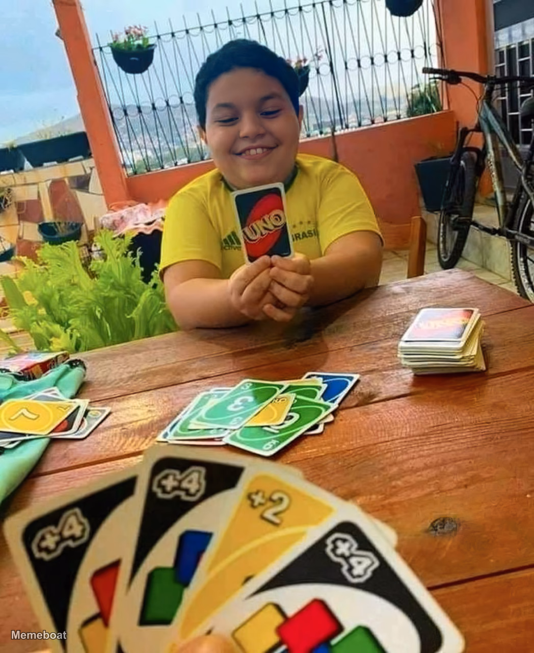 Kid With Uno Draw Four Stack - meme generator image preview