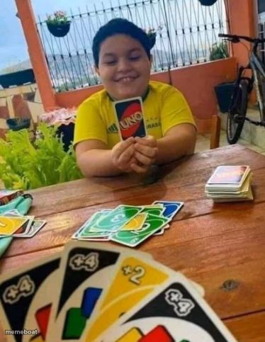 UNO kid with 1 card - meme generator image preview