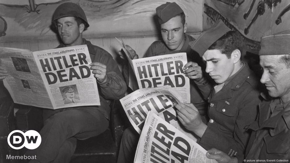 U.S. Soldiers Reading 'Hitler Dead' - meme generator image preview