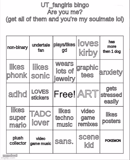 UT_fangirls bingo - meme generator image preview