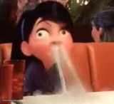 Violet spitting water out of her nose