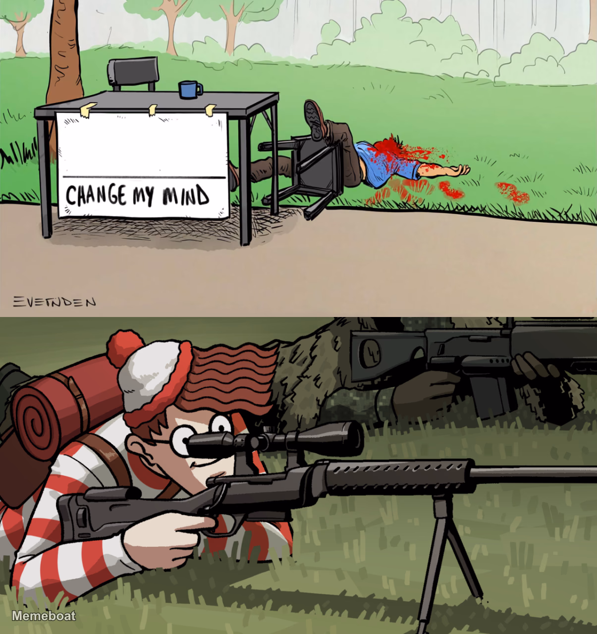 Waldo Snipes Change My Mind Guy - meme generator image preview