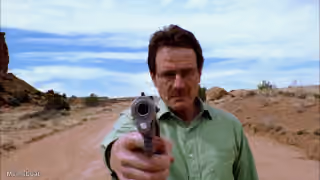 Walter White Pointing Gun at Camera - Breaking Bad