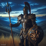 Warrior hold spear and sheild