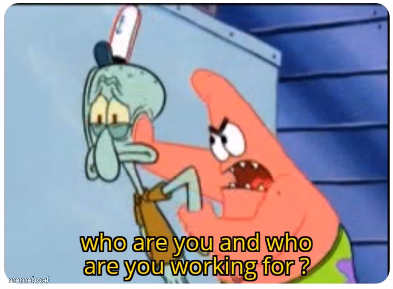 who are you and who are you working for - meme generator image preview