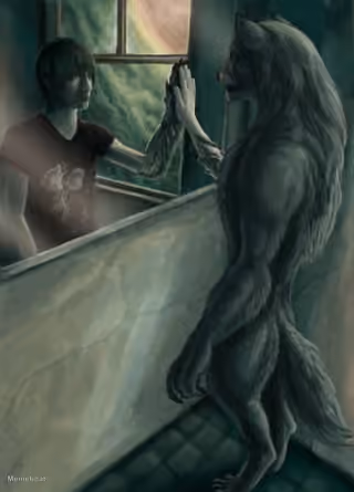 Wolf Looking in Mirror