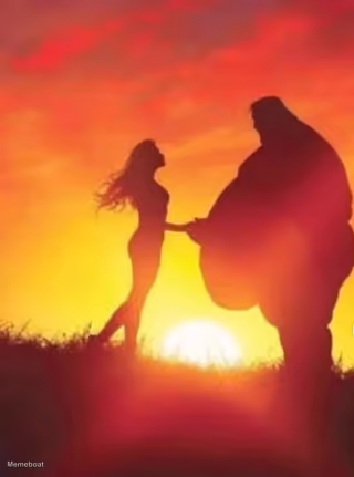 Woman and Fat Guy at Sunset