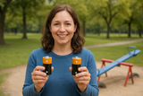 Woman batteries seesaw park