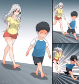 Woman chasing boy
