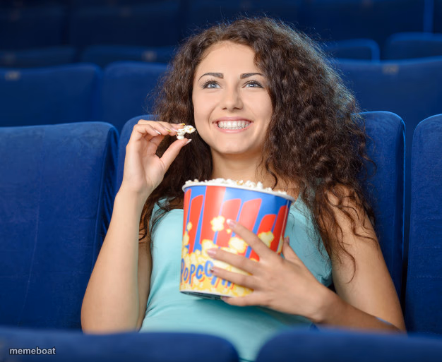 Woman eating popcorn - meme generator image preview