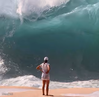 Woman Facing Giant Wave