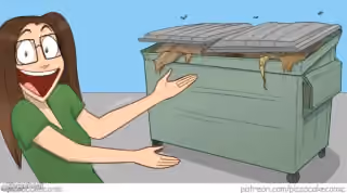 Woman Pointing Toward Trash Bin