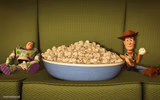 Woody and Buzz eating popcorn