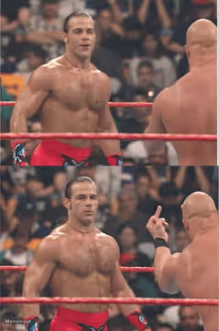 Wrestler showing middle finger