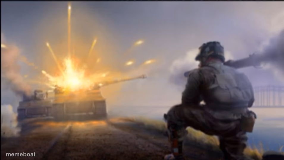 Ww2 soldier blowing up German tank - meme generator image preview