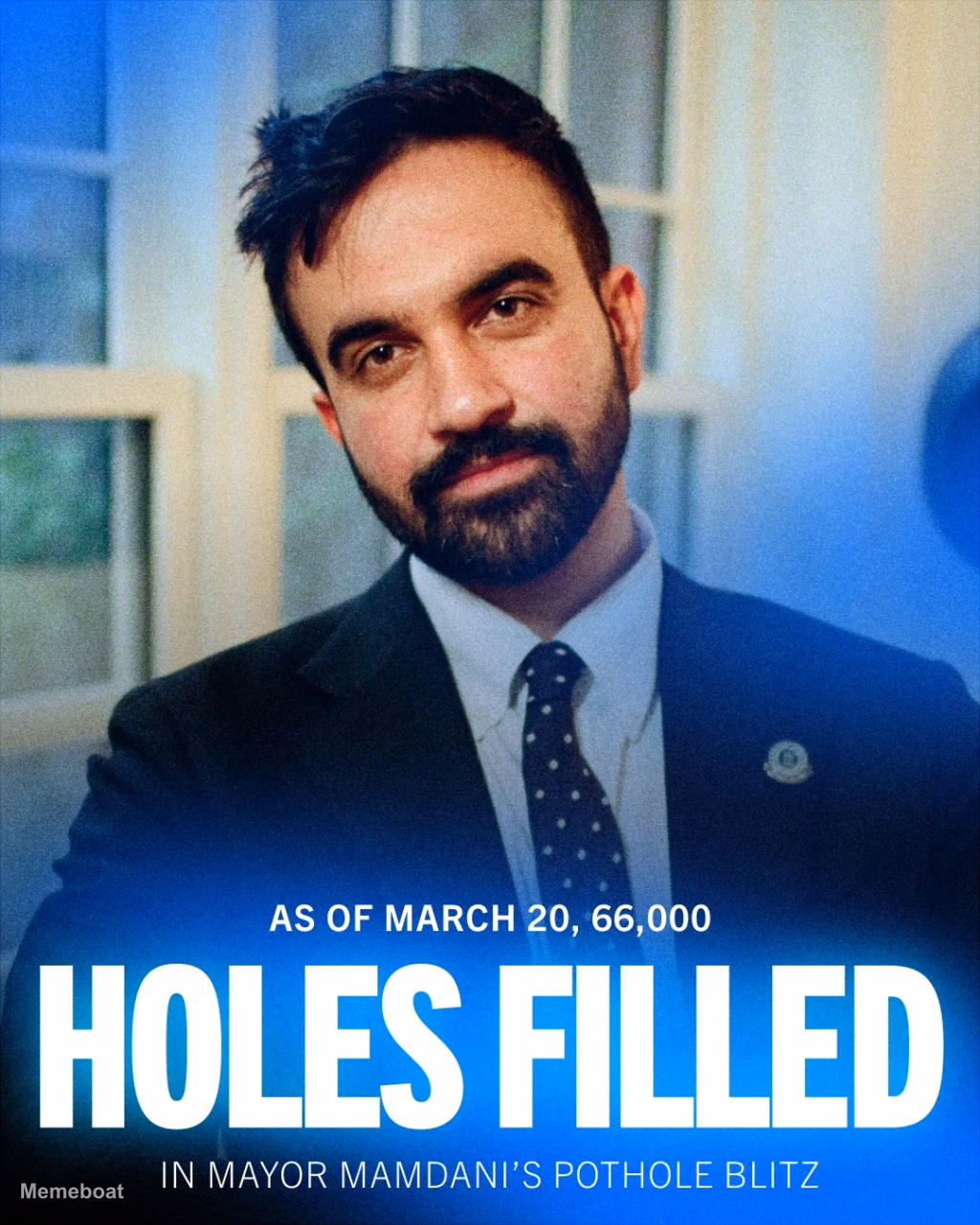 Zohran Mamdani 66,000 Holes Filled - meme generator image preview