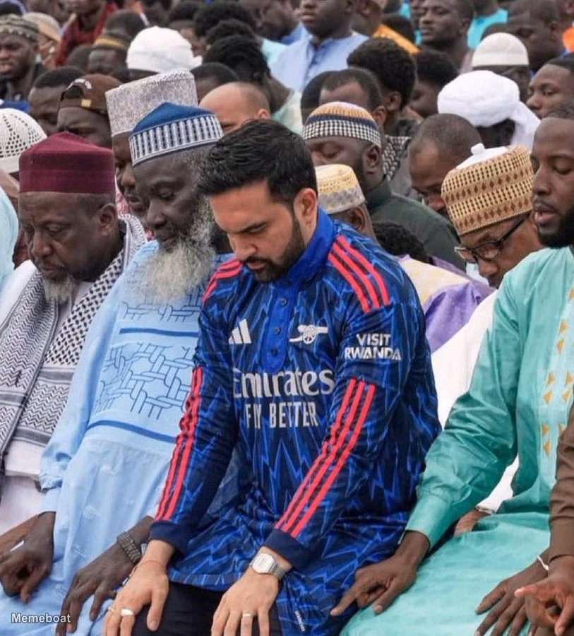 Zohran Mamdani Doing Prayer Wearing an Arsenal Jersey - meme generator image preview