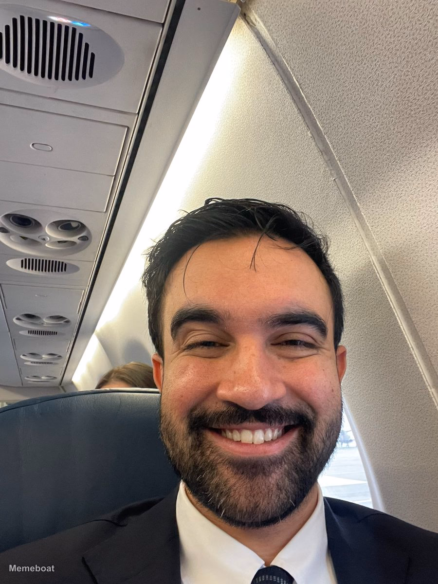 Zohran Mamdani Smug Selfie on an Airplane - meme generator image preview