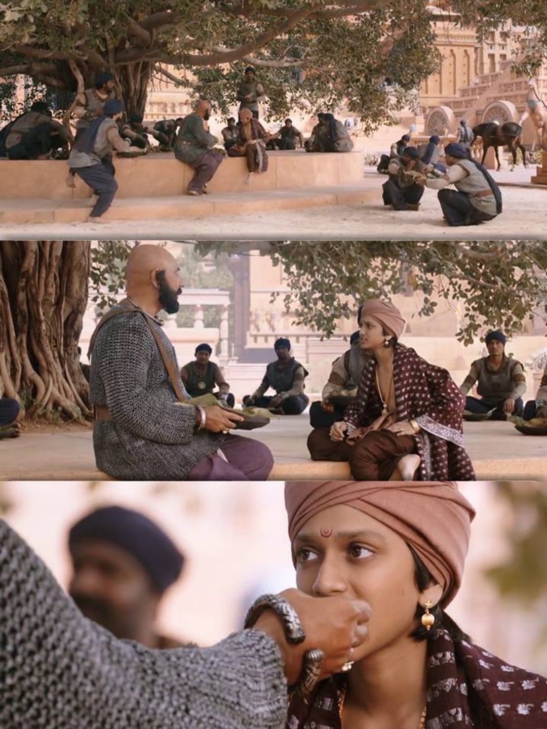 Bāhubali: The Beginning meme template with Kattappa (Sathyaraj) with Amarendra Bāhubali / Mahendra "Sivudu" Bāhubali (Prabhas)