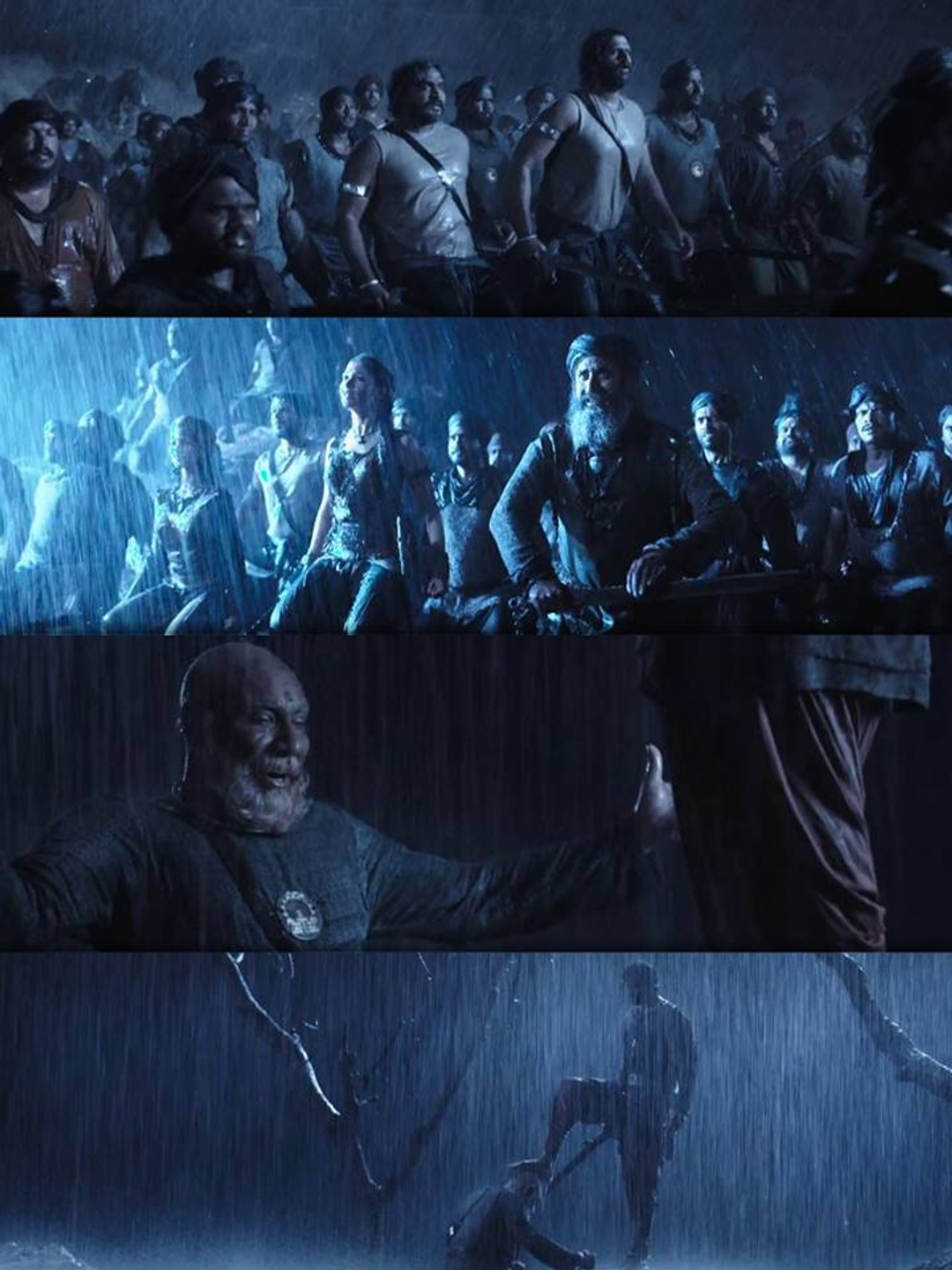 Bāhubali: The Beginning meme template with Amarendra Bāhubali / Mahendra "Sivudu" Bāhubali (Prabhas) with Kattappa (Sathyaraj) with Avanthika (Tamannaah Bhatia)