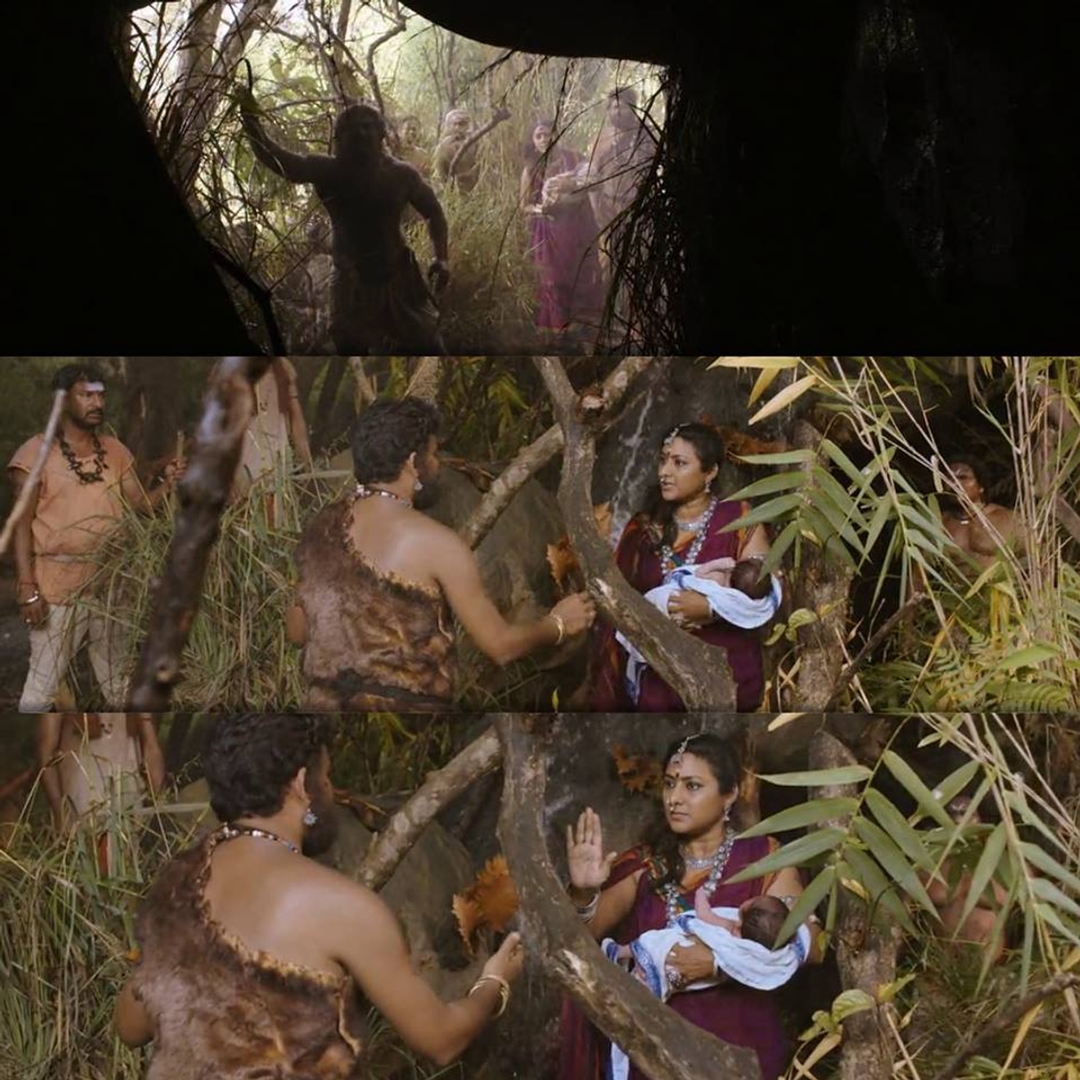 Bāhubali: The Beginning meme template with Sivagami (Ramya Krishnan) with Bijjaladeva (Nassar) with Amarendra Bāhubali / Mahendra "Sivudu" Bāhubali (Prabhas)