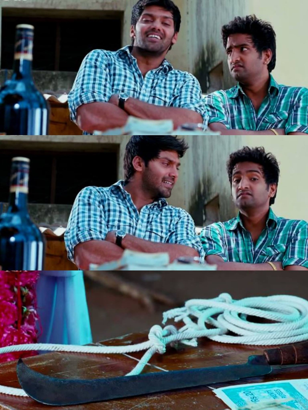 Boss Engira Baskaran meme template with Bhaskaran (Arya) with Nallathambi (Santhanam)