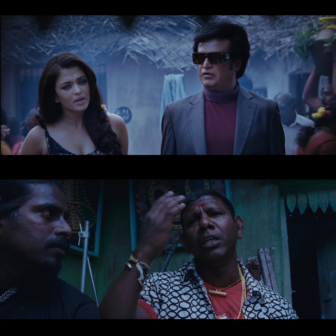 Enthiran meme template with Dr. Vaseegaran / Chitti (Rajinikanth) with Sana (Aishwarya Rai Bachchan) with Thug (Boxer Dheena)