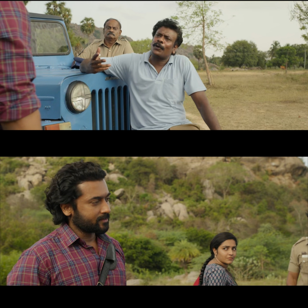 Jai Bhim meme template with Adv. Chandru (Suriya) with Public prosecutor Chellapandiyan (Guru Somasundaram)