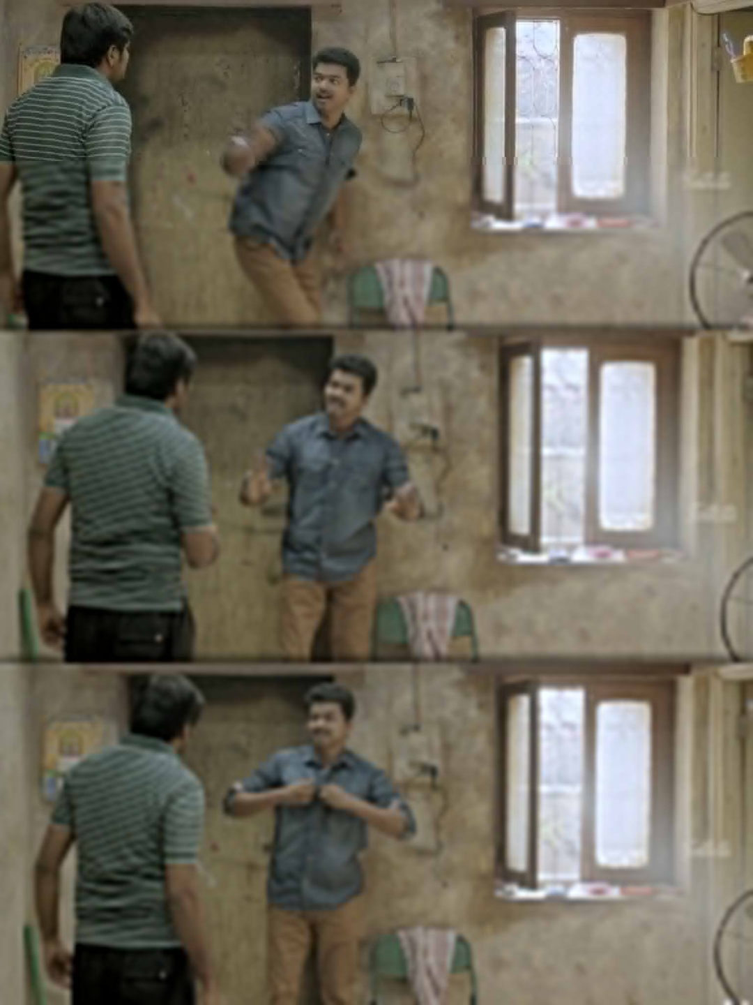 Kaththi meme template with Kathiresan / Jeevanandham (Vijay)