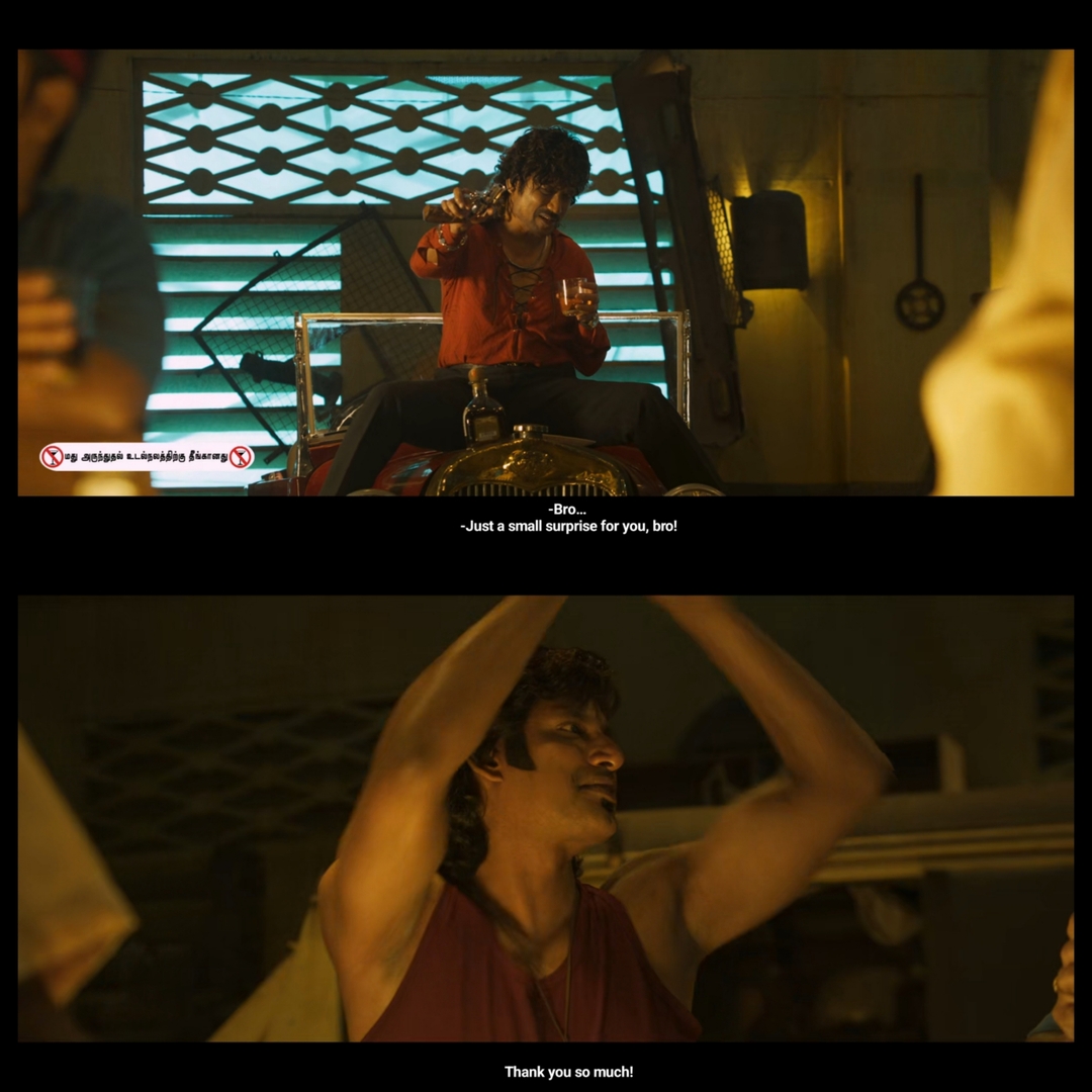 Mark Antony meme template with Mark/Antony (Vishal Krishna) with Jackie Pandian / Madhan Pandiyan (S. J. Suryah)