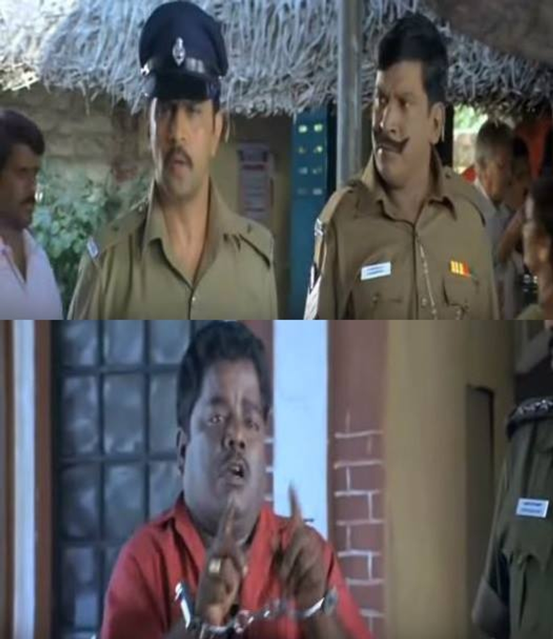 Marudhamalai meme template with Encounter Ekambaram (Vadivelu) with Marudhamalai (Arjun Sarja)